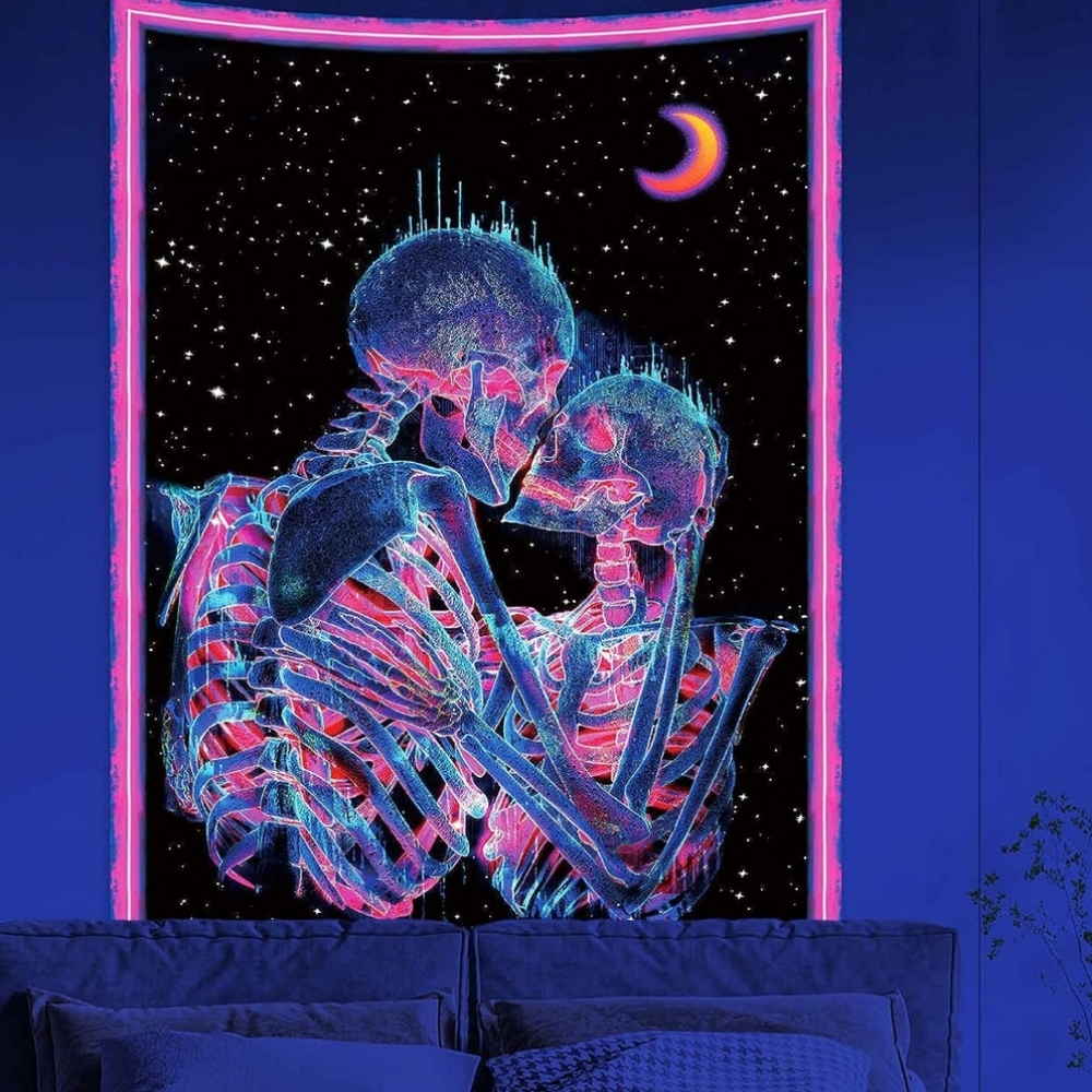 Blacklight Skull Tapestry